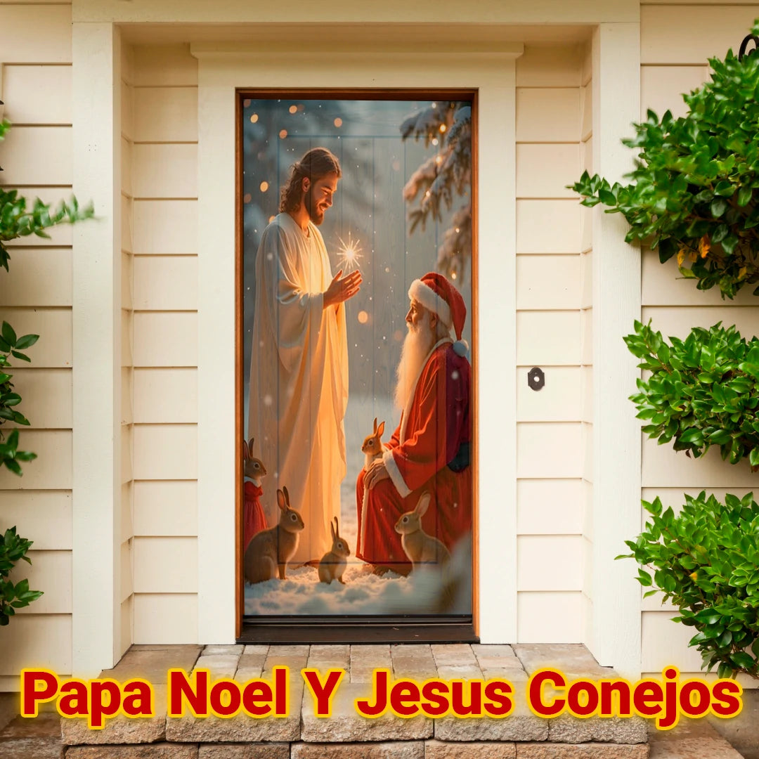 Cubrepuertas Navideña JingleDoor 90x210cm – Tela Reutilizable y Resistente a la Lluvia