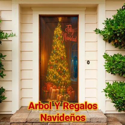Cubrepuertas Navideña JingleDoor 90x210cm – Tela Reutilizable y Resistente a la Lluvia
