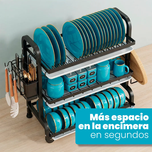 Escurridor de Platos Vertical: KitchenOrganizer de 3 Niveles