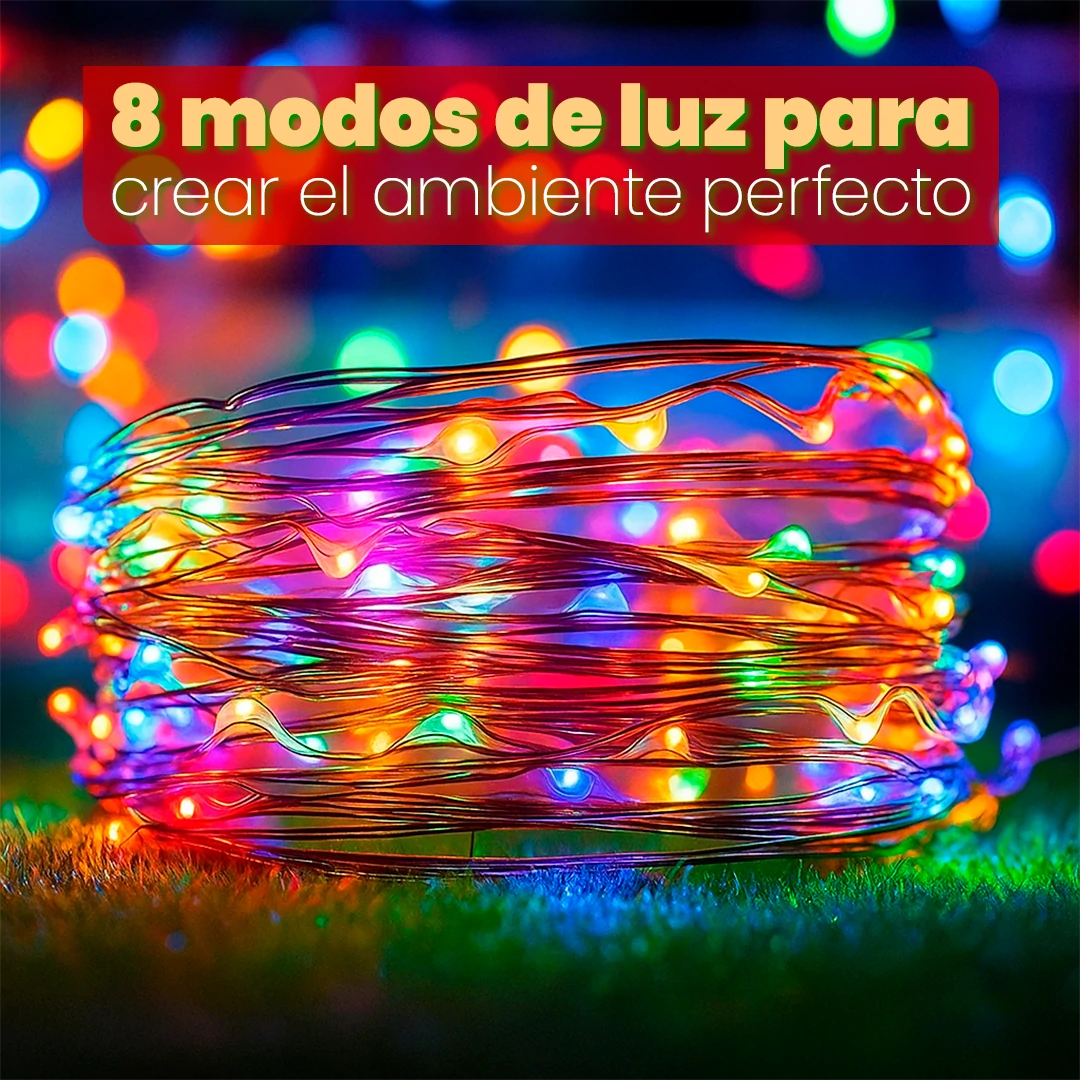 Guirnalda Solar Navideña SantaGlow – Flexible, Sin Cables, y con 8 Modos de Brillo